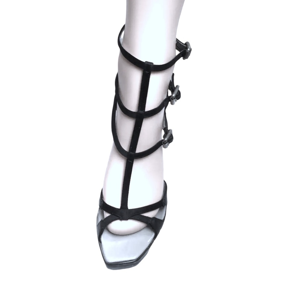 Celine Vintage Lucite Acrylic Strappy Silk and Leather Bootie High Heel Platform - Picture 10 of 11